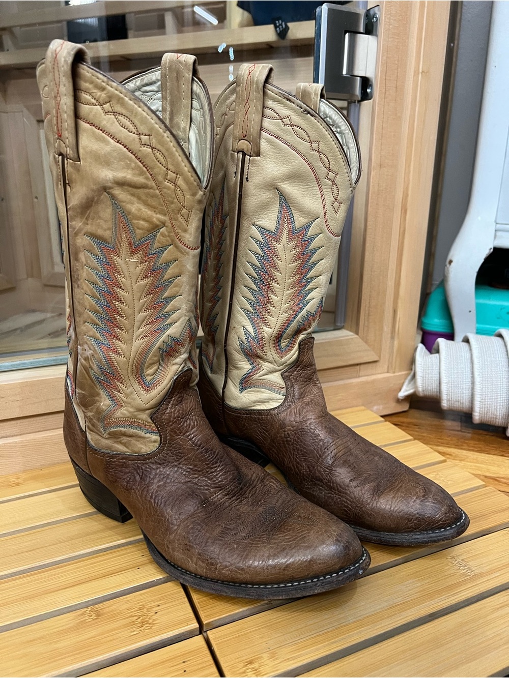 Tony Lama Two-Tone Brown and Cream Western Cowboy Boots 8.5D men’s